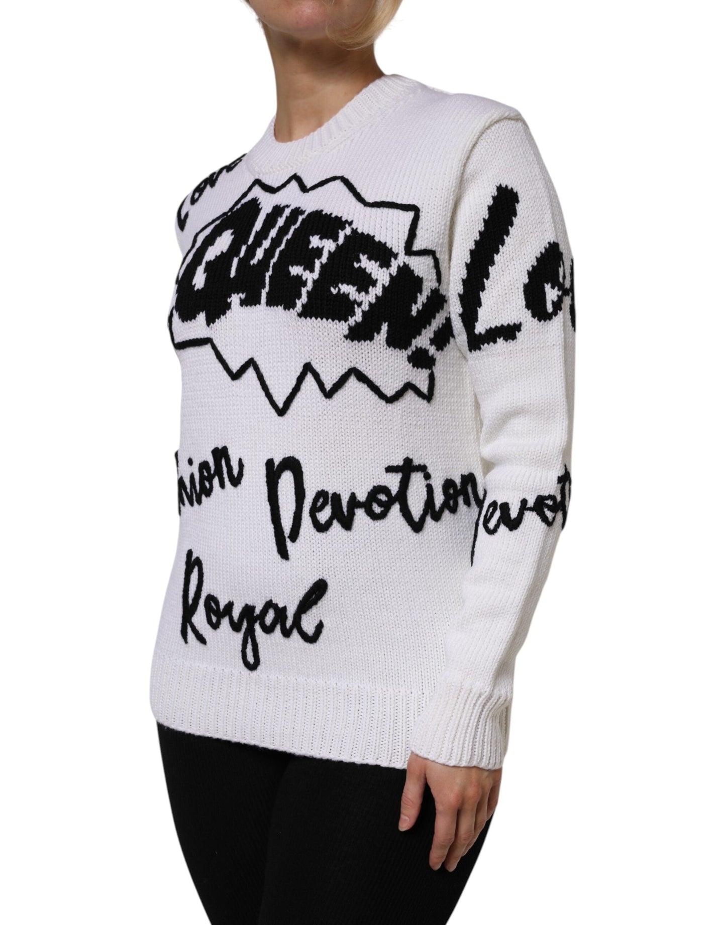 Dolce & Gabbana White Wool Knit Crew Neck Pullover Women's Sweater ()