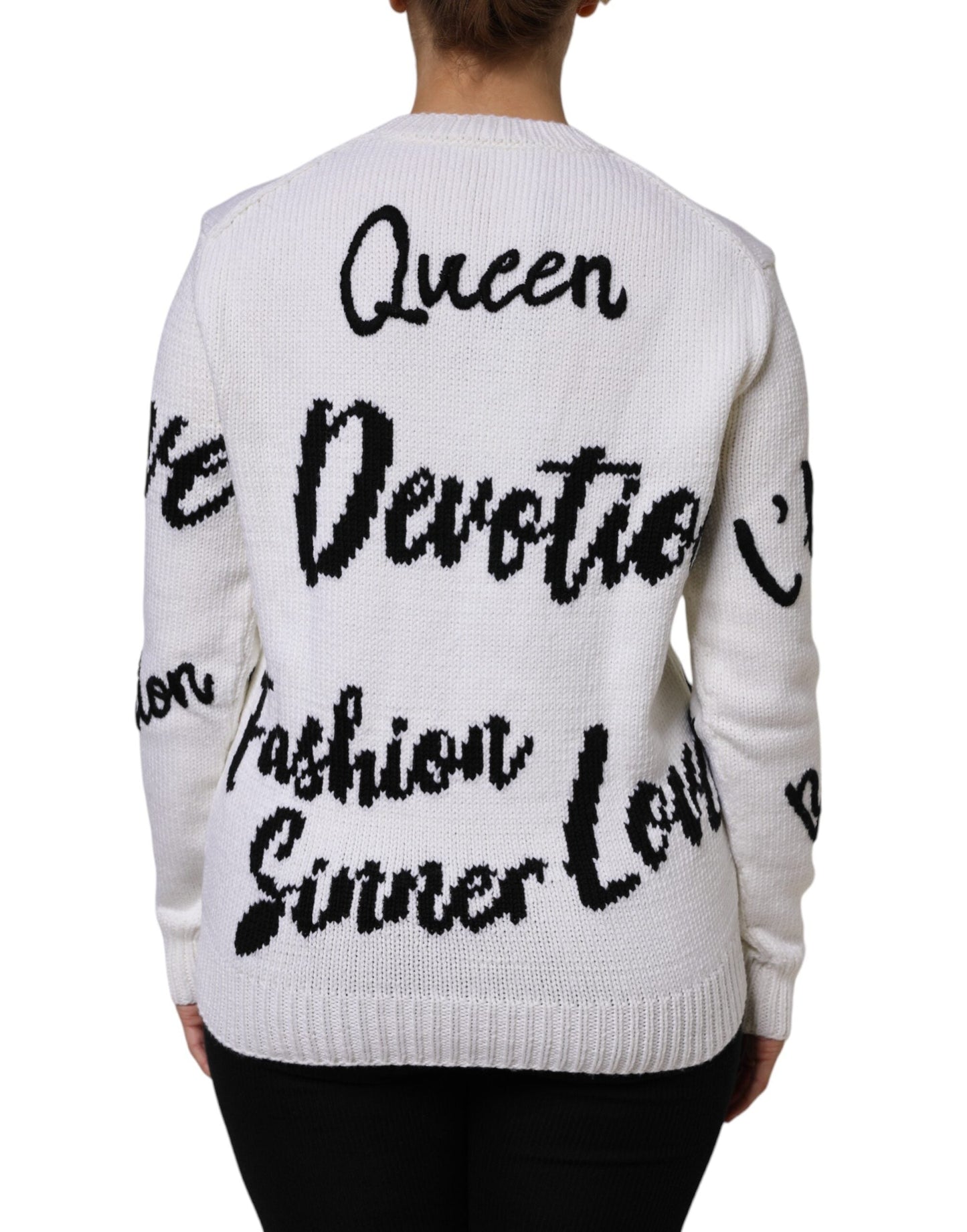 Dolce & Gabbana White Wool Knit Crew Neck Pullover Women's Sweater ()