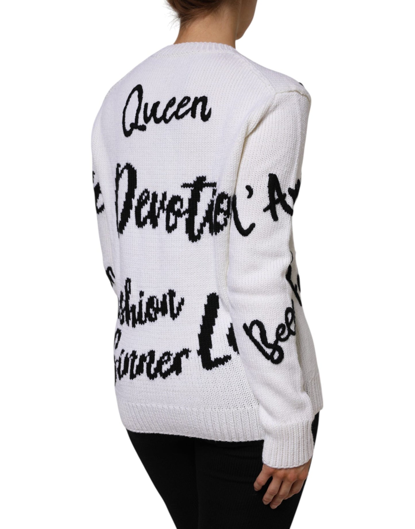 Dolce & Gabbana White Wool Knit Crew Neck Pullover Women's Sweater ()