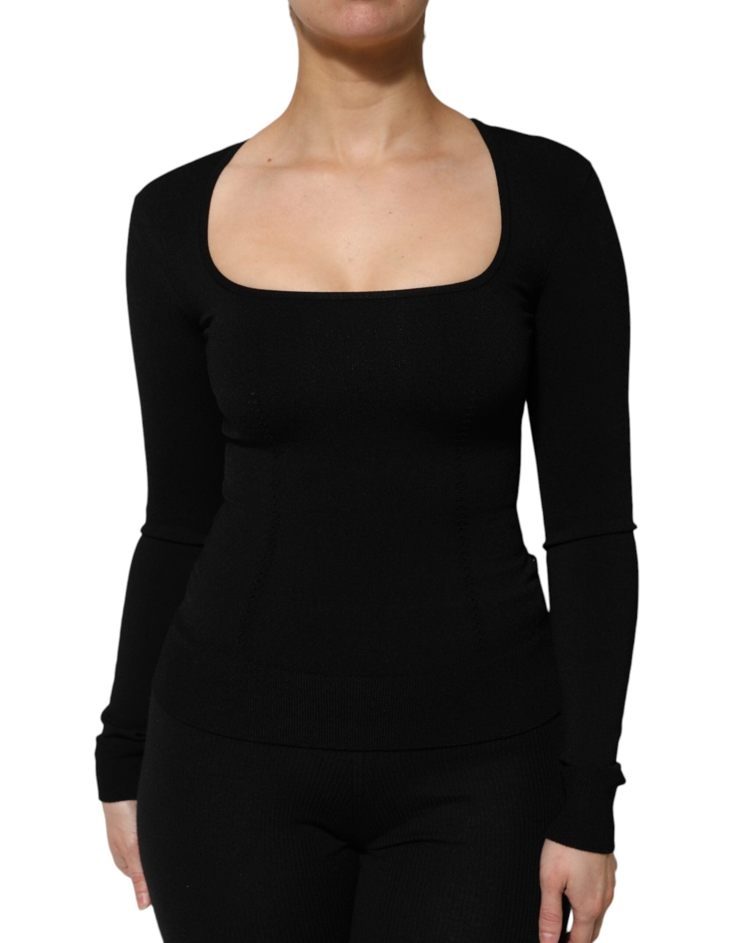 Dolce & Gabbana Black Square Neck Long Sleeves Pullover Women's Top