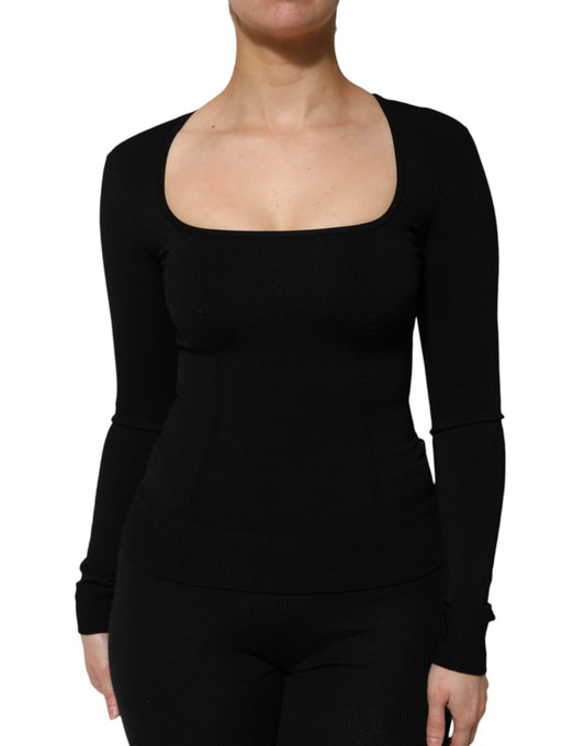Dolce & Gabbana Black Square Neck Long Sleeves Pullover Women's Top