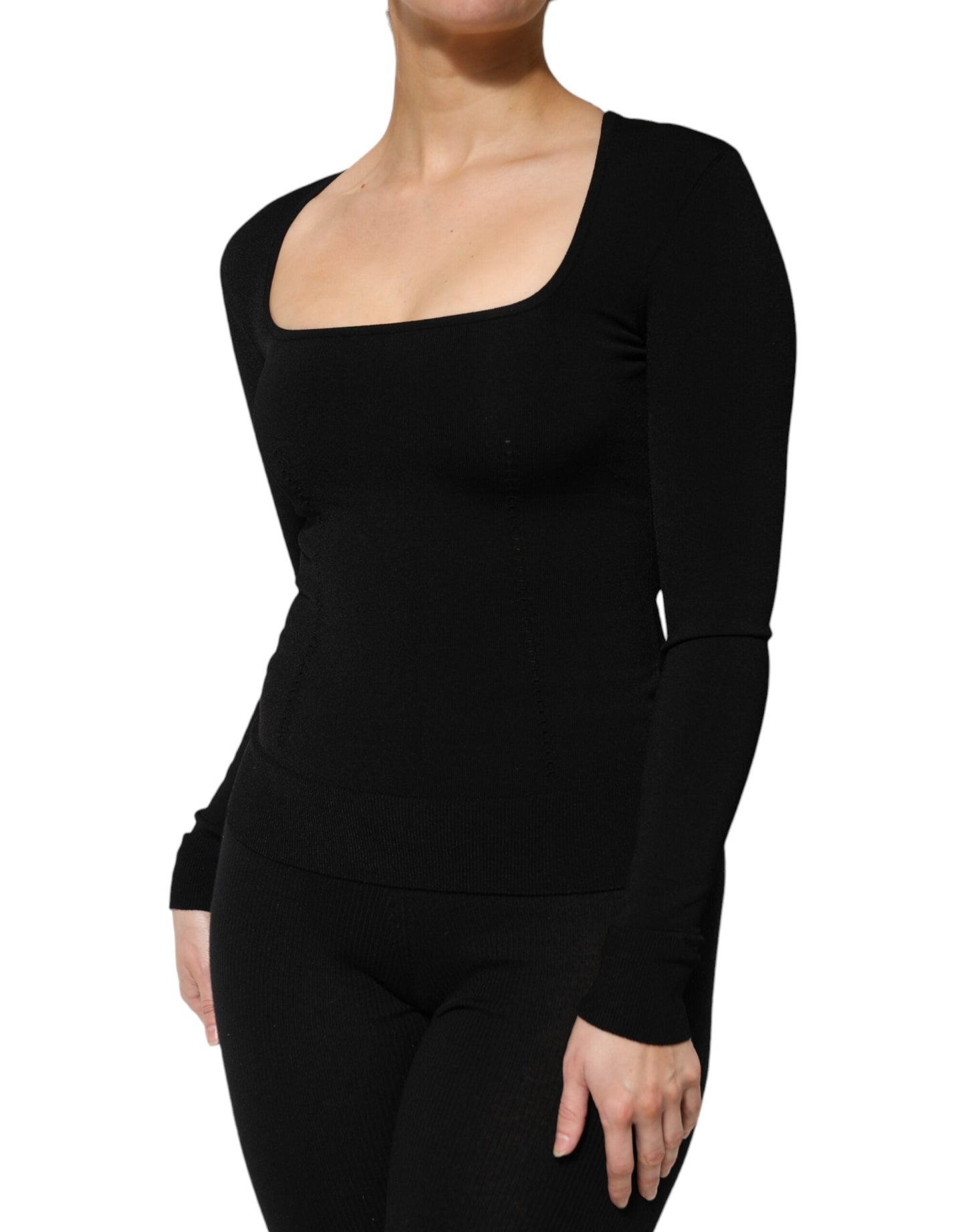 Dolce & Gabbana Black Square Neck Long Sleeves Pullover Women's Top