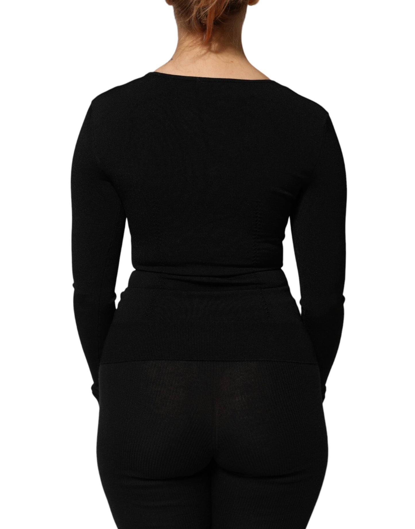 Dolce & Gabbana Black Square Neck Long Sleeves Pullover Women's Top