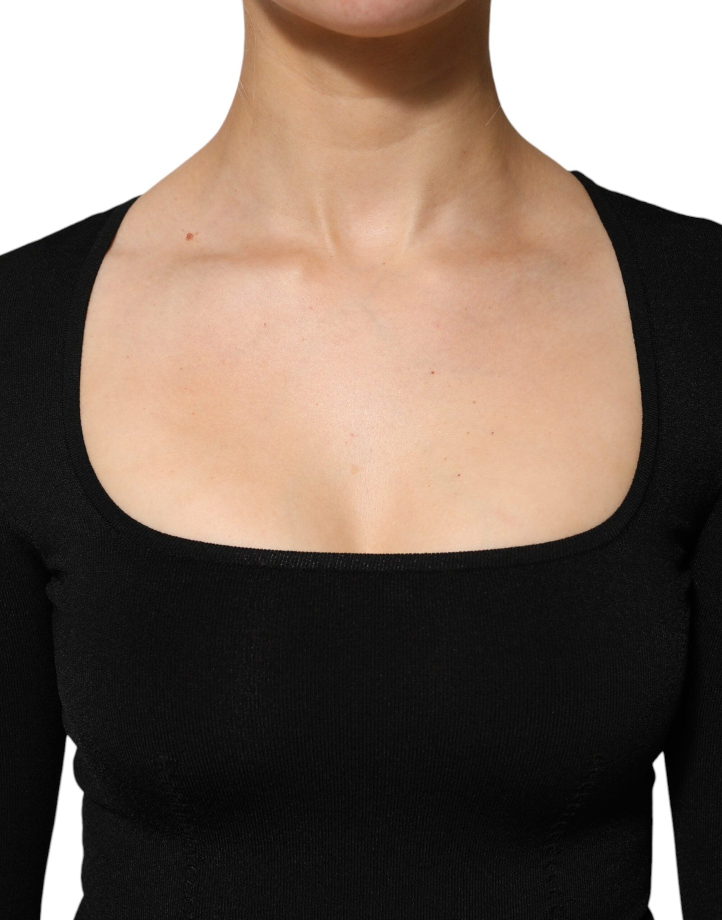 Dolce & Gabbana Black Square Neck Long Sleeves Pullover Women's Top