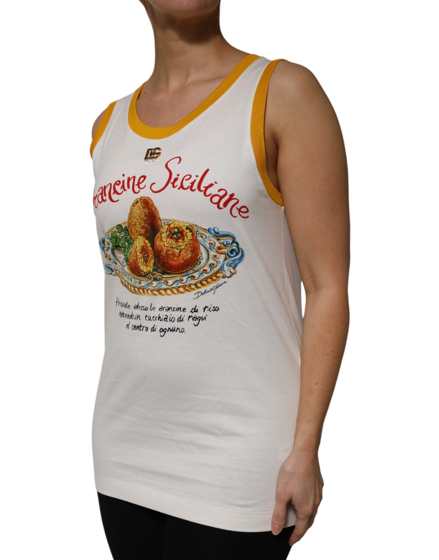 Dolce & Gabbana White Araneine Siciliane Sleeveless Tank Women's Top ()