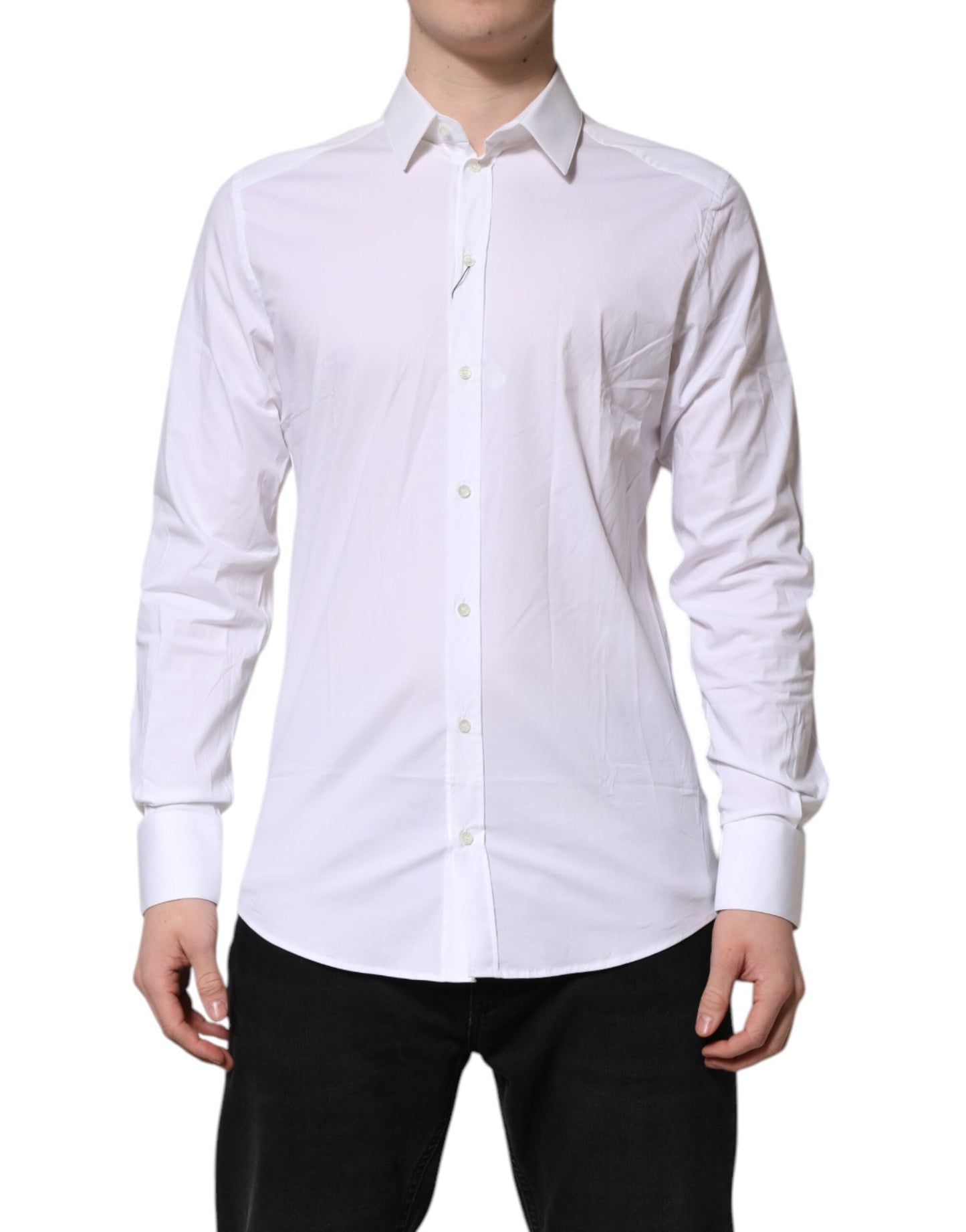 Dolce & Gabbana White GOLD Cotton Collared Dress Shirt Men's Top ()