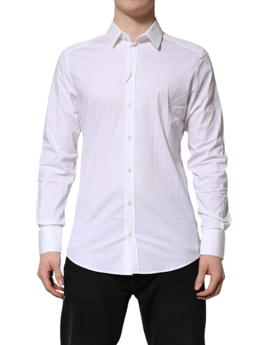 Dolce & Gabbana White GOLD Cotton Collared Dress Shirt Men's Top ()
