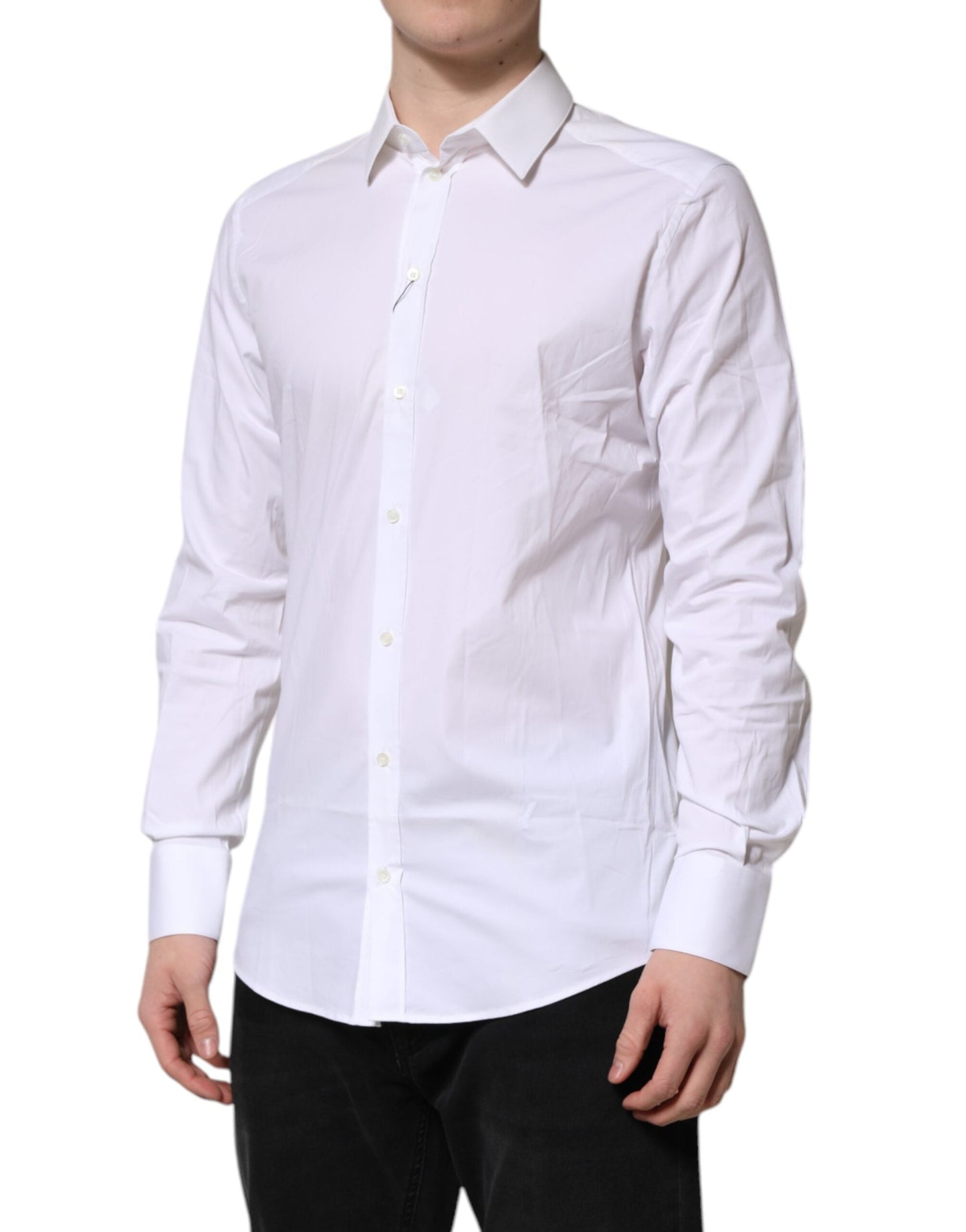 Dolce & Gabbana White GOLD Cotton Collared Dress Shirt Men's Top ()