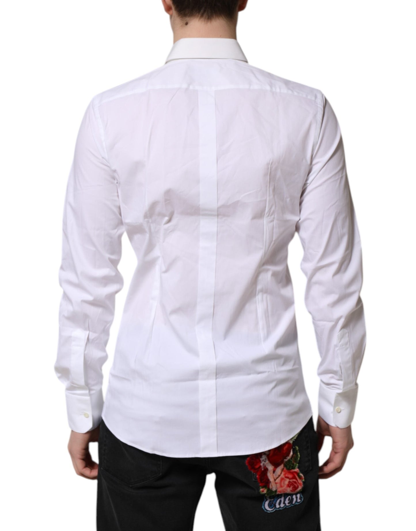 Dolce & Gabbana White GOLD Cotton Collared Dress Shirt Men's Top ()