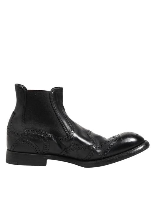 Dolce & Gabbana Black Leather Ankle Boots Slip On Men's Shoes