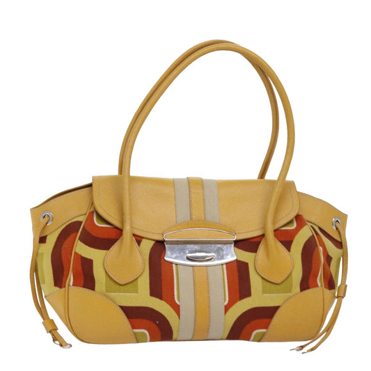 PRADA Shoulder Bag Canvas Leather Yellow  77359