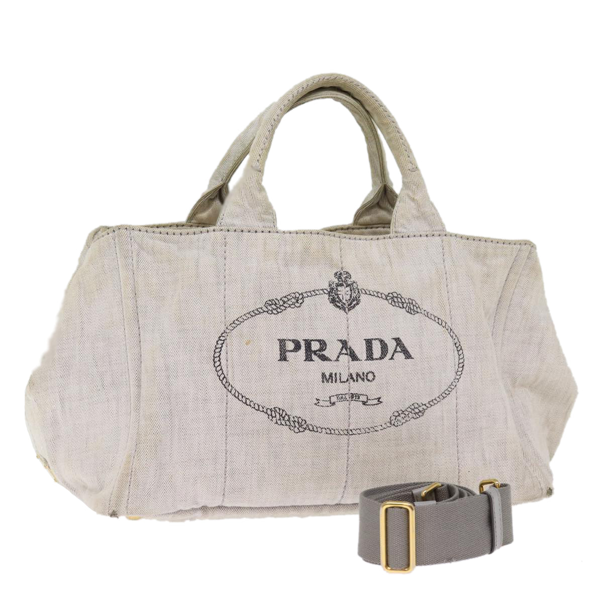 PRADA Canapa MM Hand Bag Canvas 2way Gray  77360