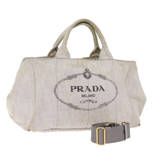 PRADA Canapa MM Hand Bag Canvas 2way Gray  77360