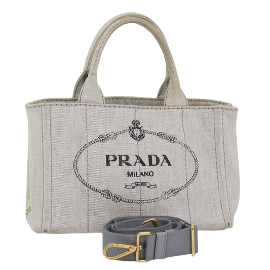 PRADA Canapa PM Hand Bag Canvas 2way White  77362