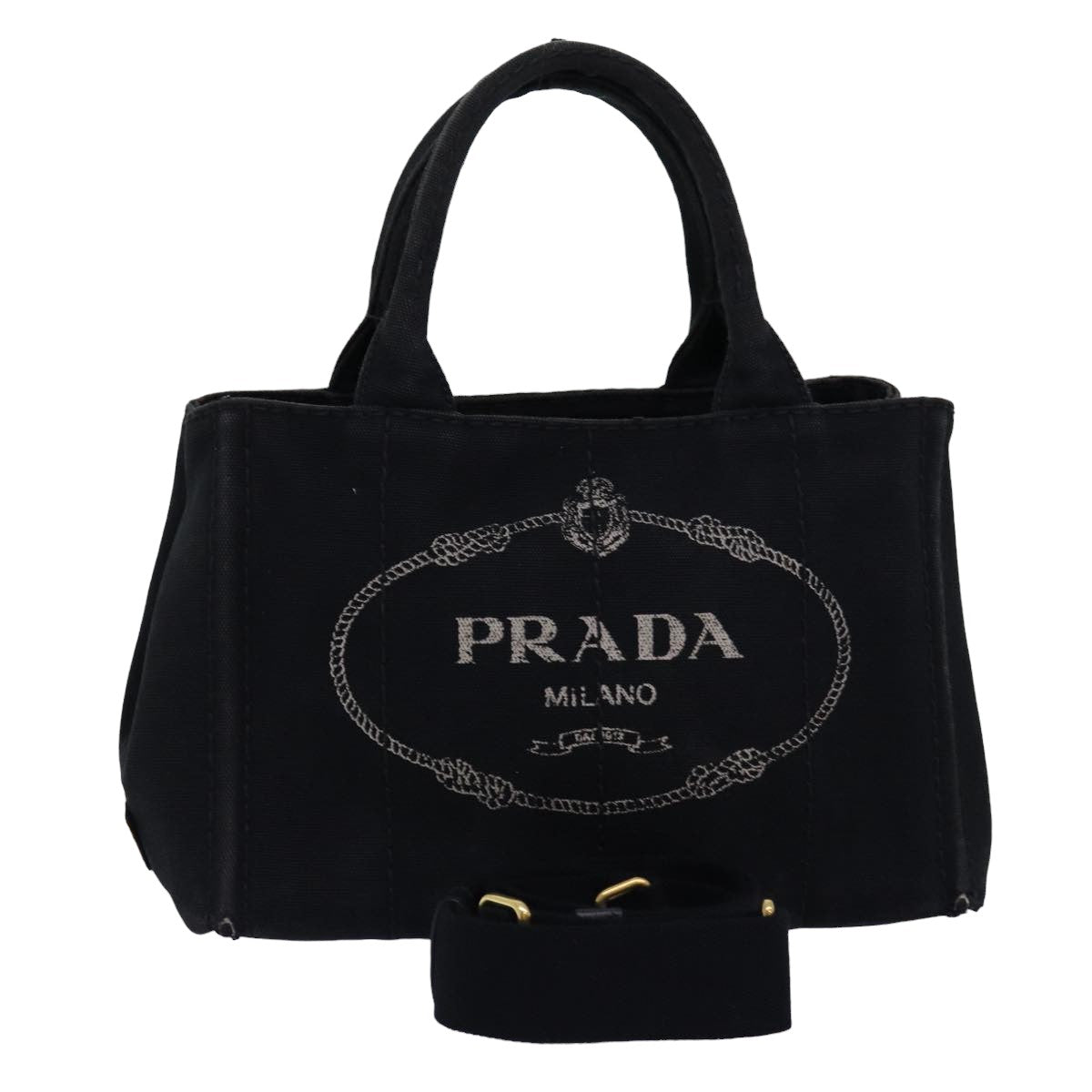 PRADA Canapa PM Hand Bag Canvas 2way Black  77364