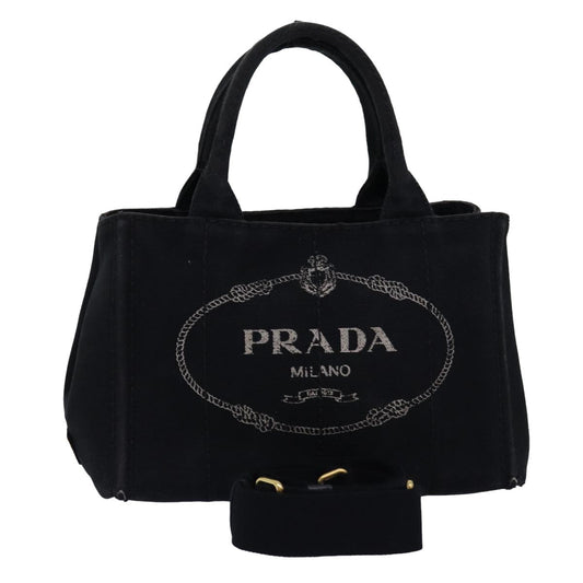 PRADA Canapa PM Hand Bag Canvas 2way Black  77364