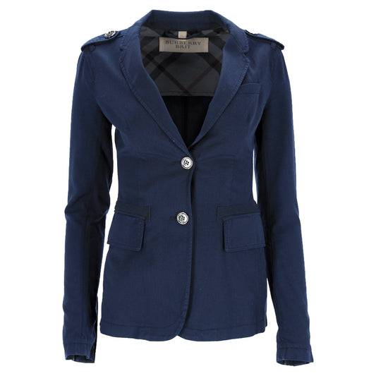 Burberry Brit Single-Breasted Blazer with Pockets in Blue Cotton Denim