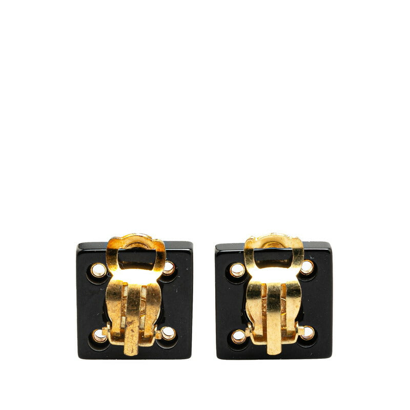 Chanel Coco Mark Square Earrings Black Gold