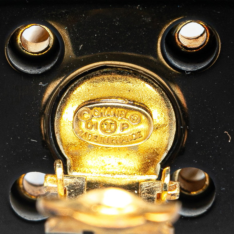 Chanel Coco Mark Square Earrings Black Gold