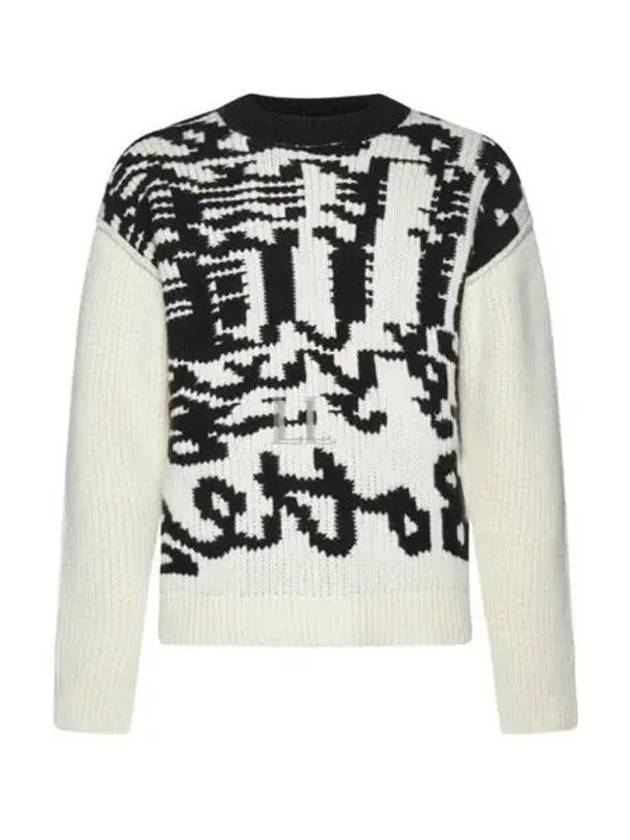 Bottega Veneta Crew Neck Graphic Wool Knit Top Ivory