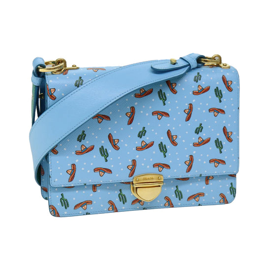 PRADA Shoulder Bag Safiano leather Light Blue  77474