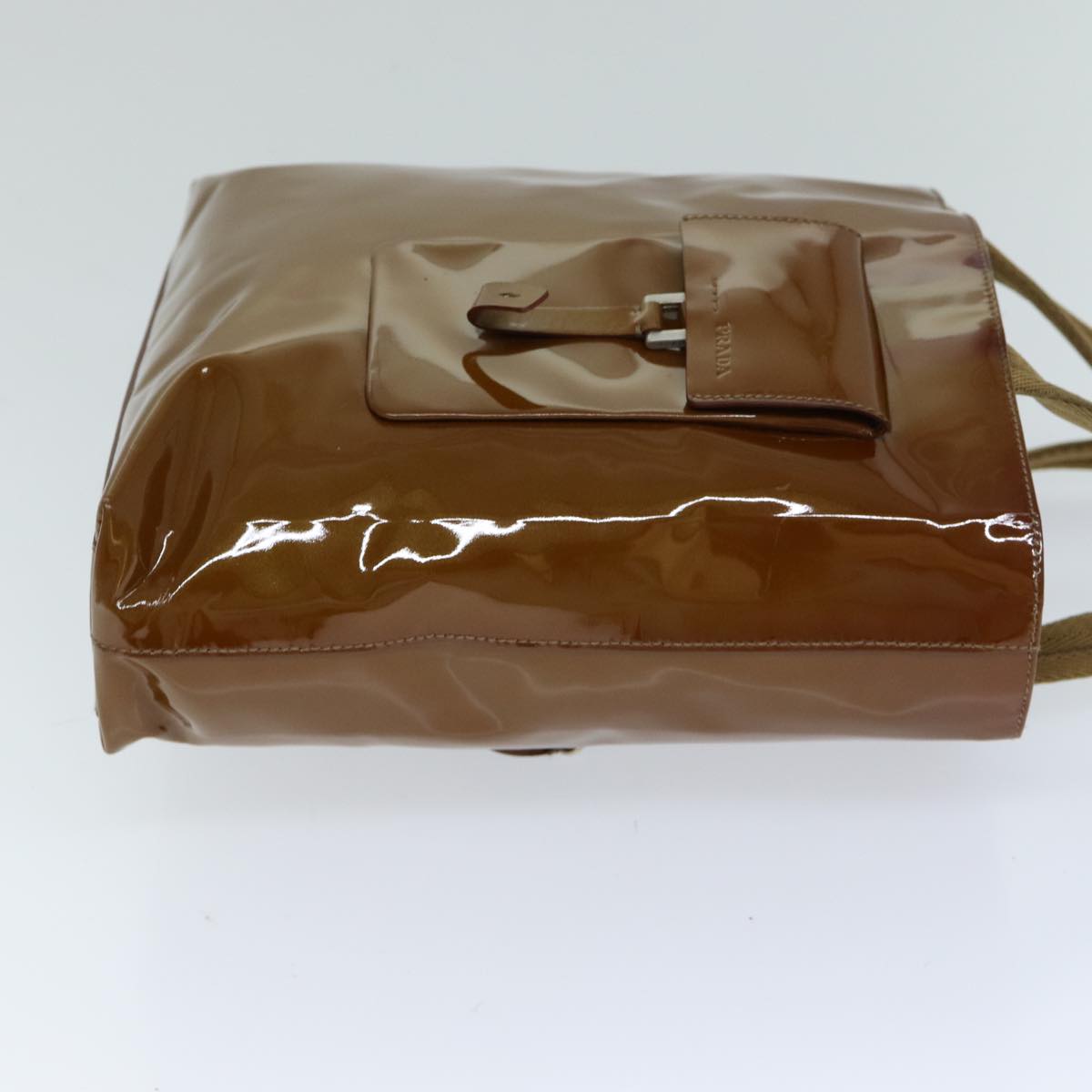 PRADA Tote Bag Enamel Brown  77476