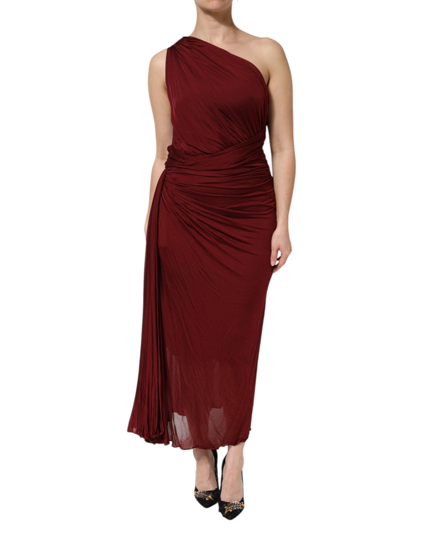 Dolce & Gabbana Red Viscose Fitted One Shoulder Midi Women's Dress ()