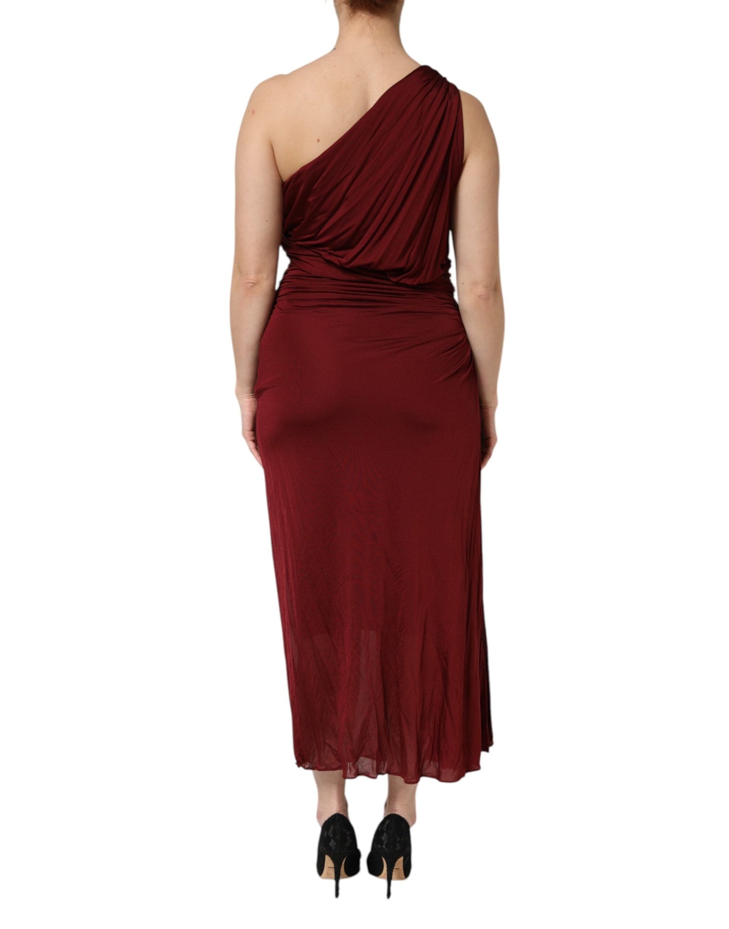 Dolce & Gabbana Red Viscose Fitted One Shoulder Midi Women's Dress ()