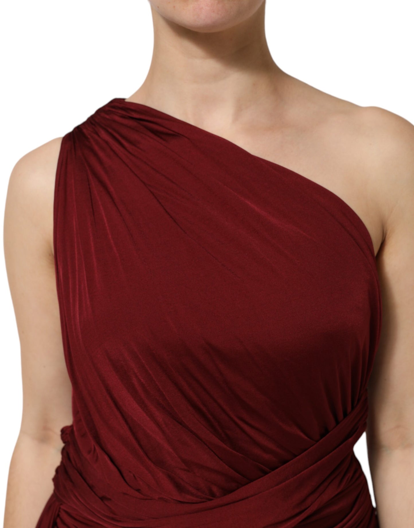 Dolce & Gabbana Red Viscose Fitted One Shoulder Midi Women's Dress ()