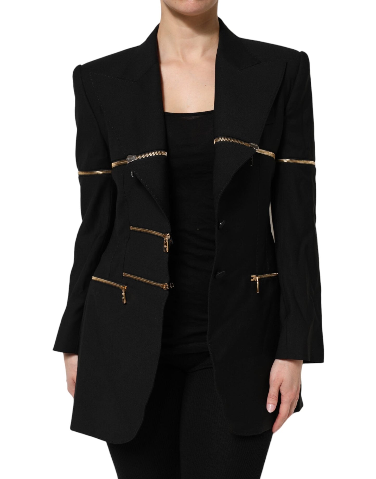 Dolce & Gabbana Black Wool Zipper Detailing Blazer Women's Jacket ()