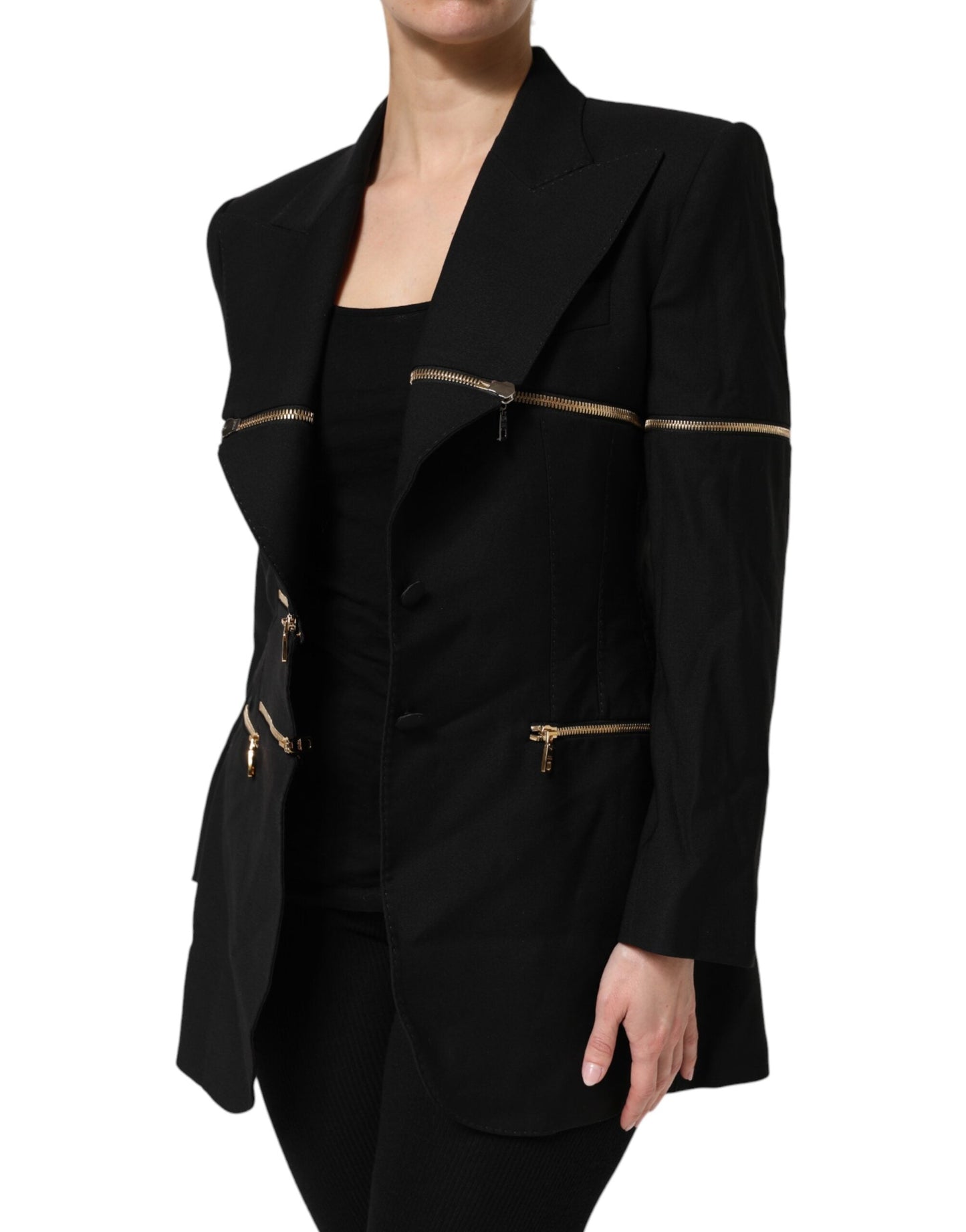 Dolce & Gabbana Black Wool Zipper Detailing Blazer Women's Jacket ()