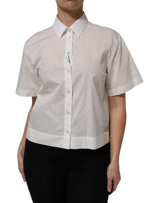 Dolce & Gabbana White Cotton Short Sleeves Collared Top Women's Shirt