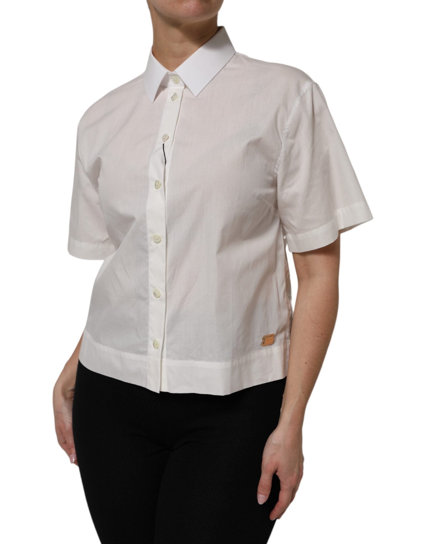 Dolce & Gabbana White Cotton Short Sleeves Collared Top Women's Shirt