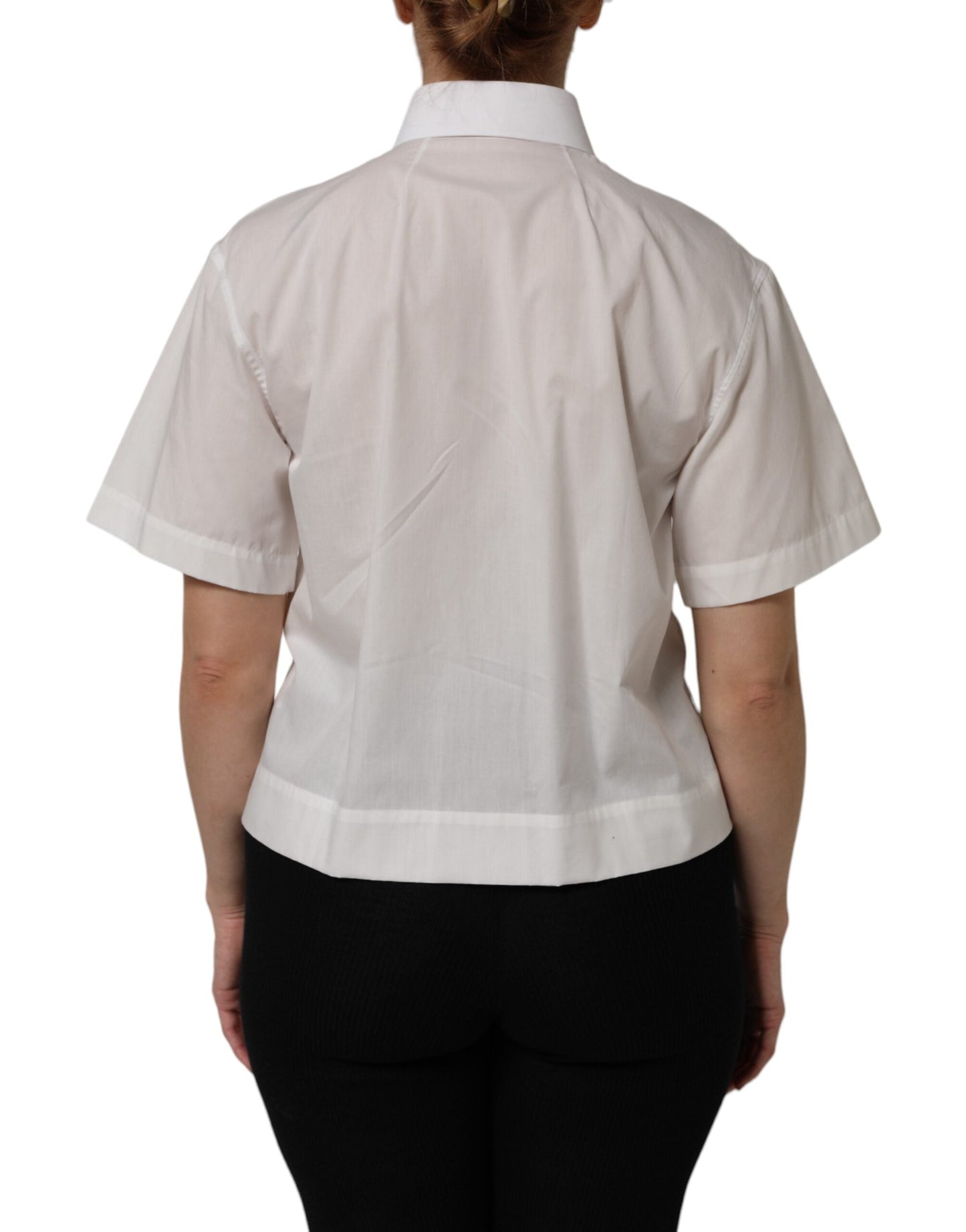 Dolce & Gabbana White Cotton Short Sleeves Collared Top Women's Shirt