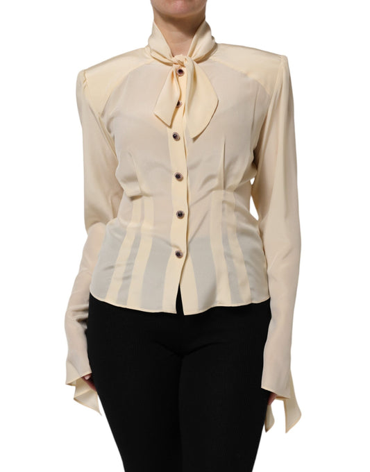 Dolce & Gabbana Light Yellow Ascot Collar Buttoned Blouse Women's Top ()