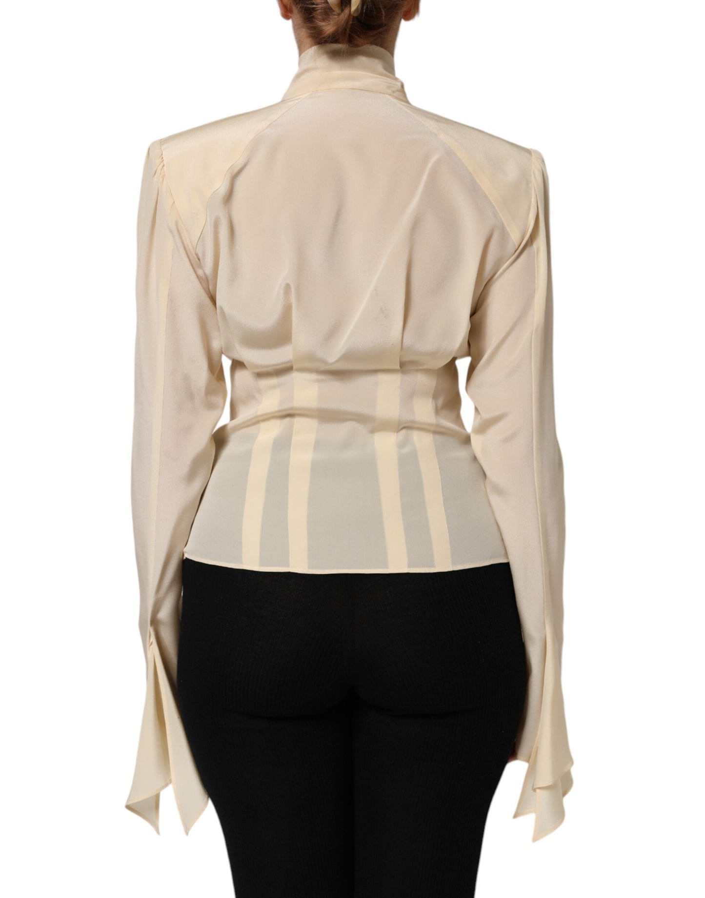 Dolce & Gabbana Light Yellow Ascot Collar Buttoned Blouse Women's Top ()