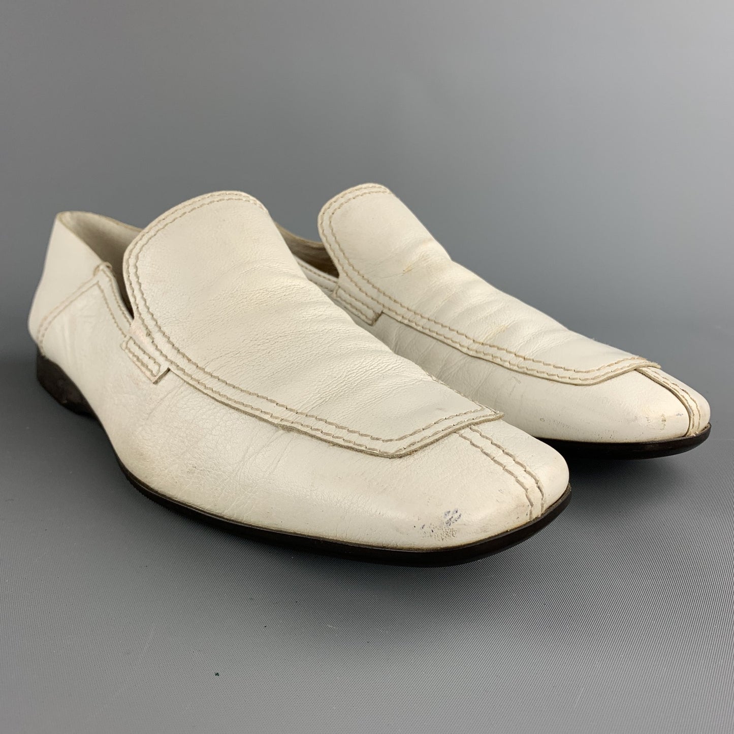 PRADA Size 10.5 White Leather Split Toe Loafers