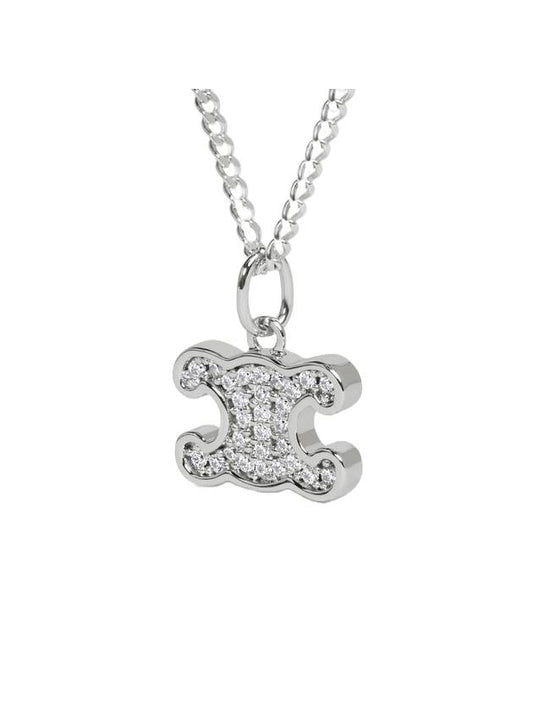 CELINE Triomphe Rhinestone Brass Crystal Necklace Silver