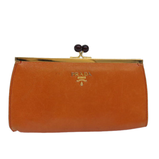 PRADA Gamaguchi Wallet Leather Orange  77705