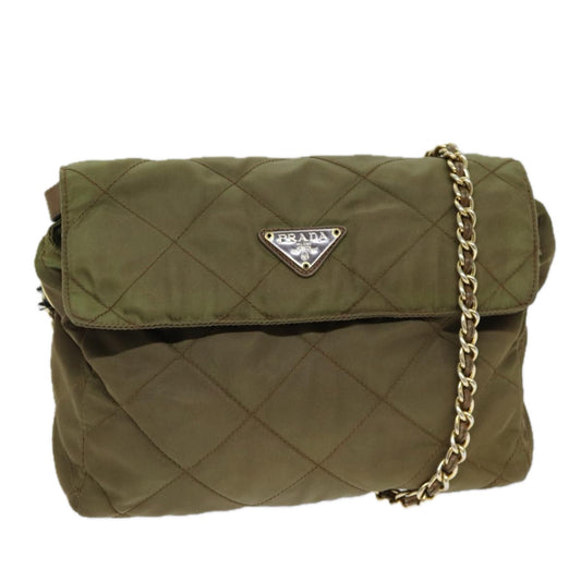 PRADA Chain Shoulder Bag Nylon Khaki  77728