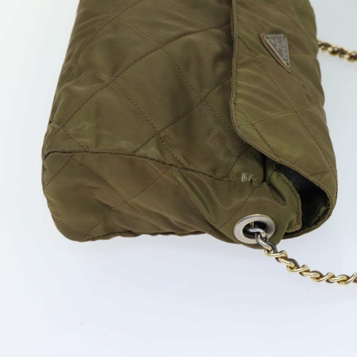 PRADA Chain Shoulder Bag Nylon Khaki  77728