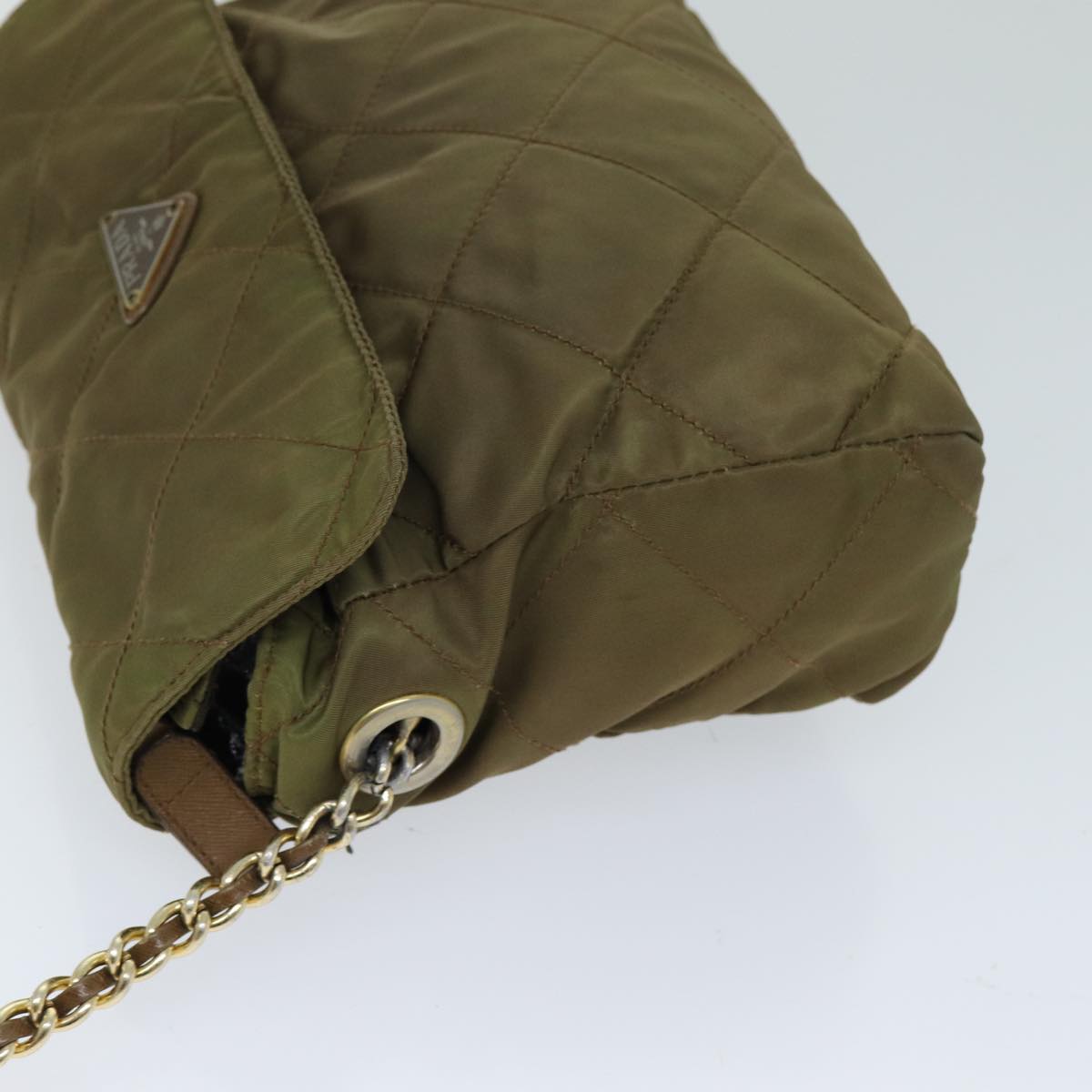 PRADA Chain Shoulder Bag Nylon Khaki  77728