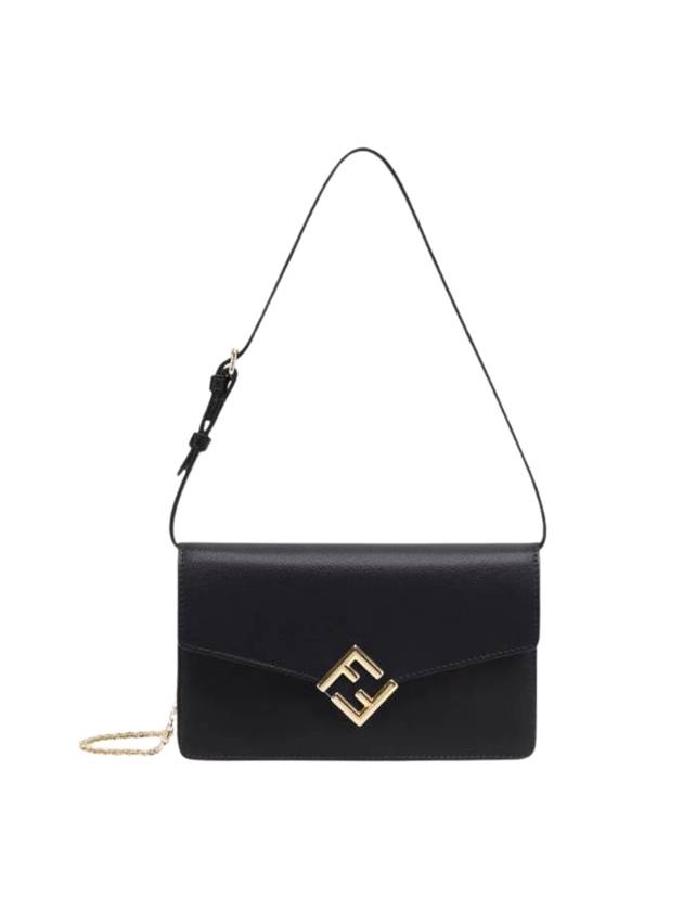 Fendi FF Logo Chain Diamond Leather Cross Bag Black