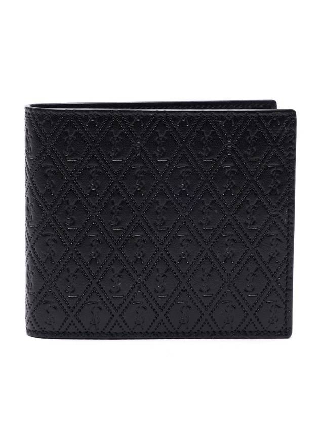 Saint Laurent Monogram All-Over East West Embossed Leather Half Wallet Black
