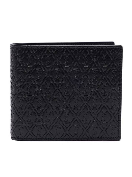 Saint Laurent Monogram All-Over East West Embossed Leather Half Wallet Black