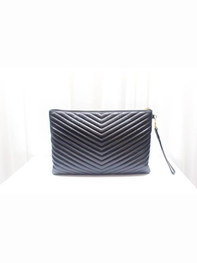 Saint Laurent Matelasse gold large strap clutch black 440222