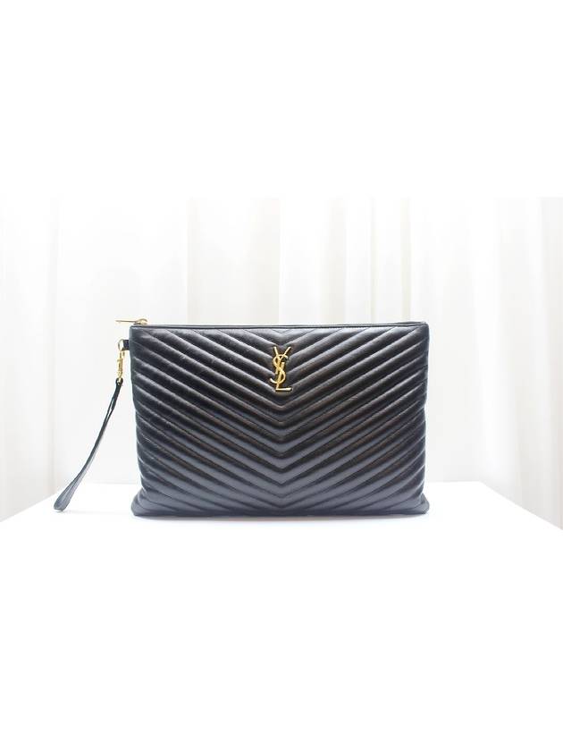 Saint Laurent Matelasse gold large strap clutch black 440222