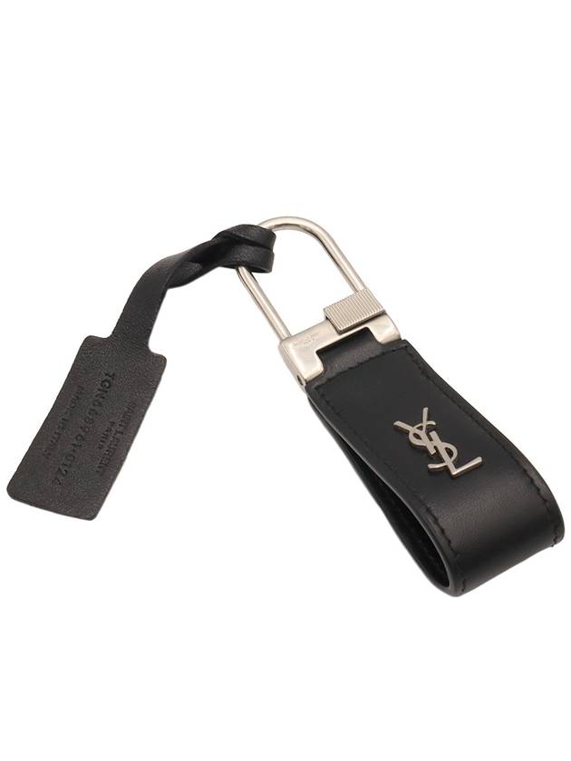 Saint Laurent Black calfskin monogram silver mini key ring