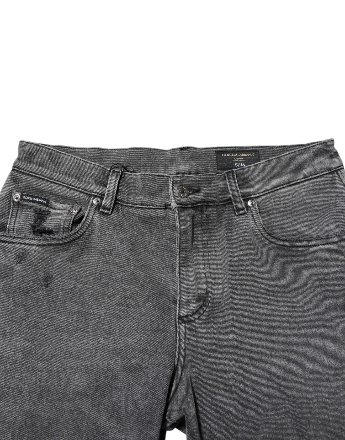 Dolce & Gabbana Gray Cotton Logo Plaque Denim Men's Jeans