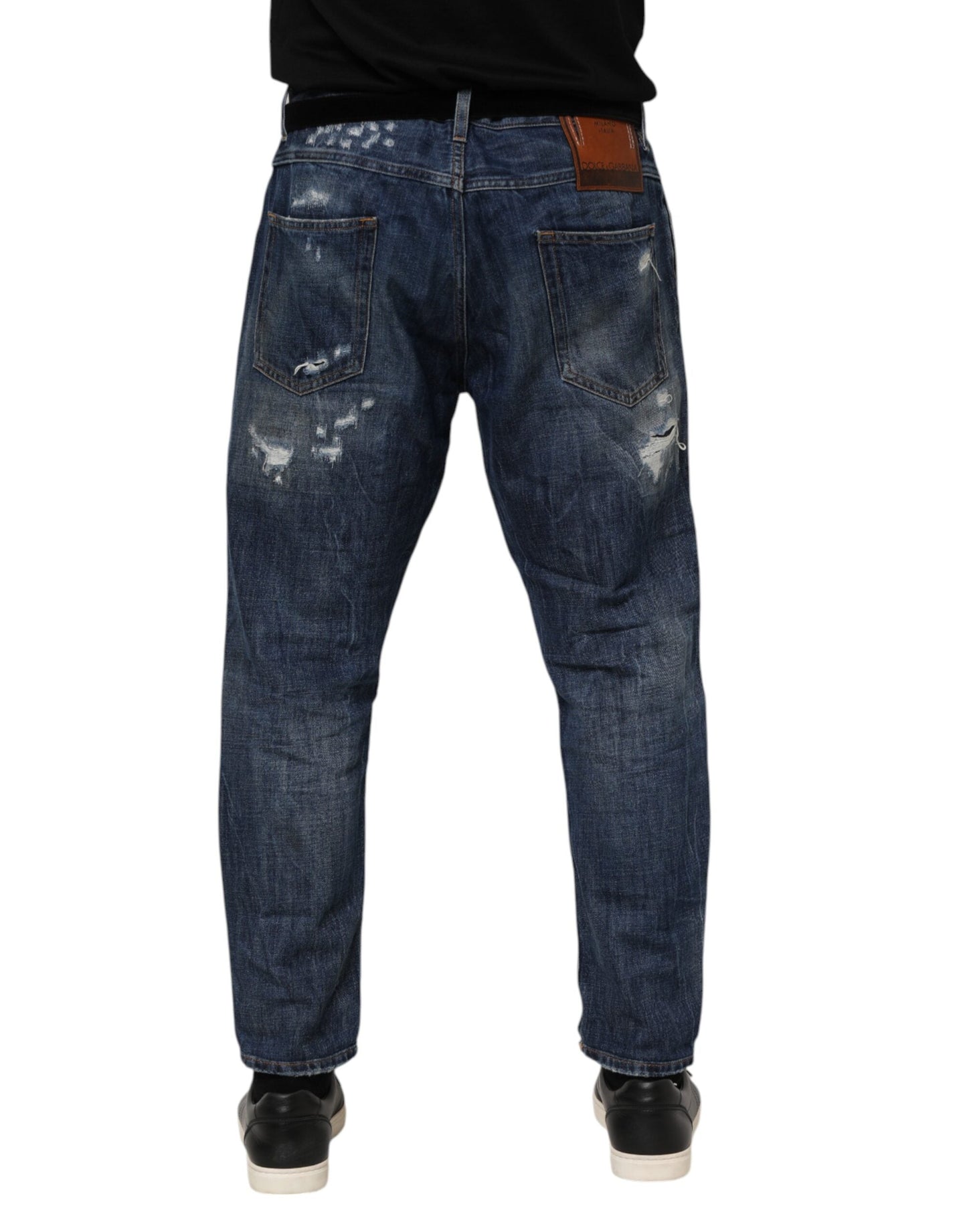 Dolce & Gabbana Blue Cotton Tattered Tapered Men Denim Men's Jeans